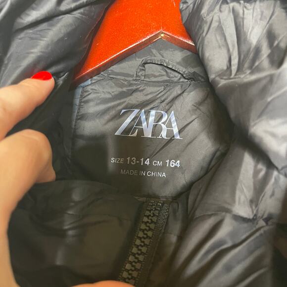 Zara kids black hooded puffer long jacket 13-14 - Picture 3 of 8